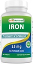 Bedste Naturals Iron Supplement (Iron Bisglycinate) - 25mg - 180 tabletter - Gendel af Mave - Ikke - Forstoppelse