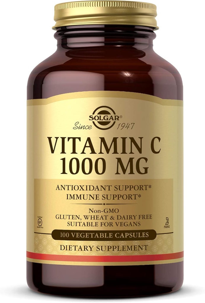 Solgar C-vitamin 1000 mg, 100 vegetabilske kapsler - Antioxidant & immunforsvar - Samlet sundhed - Sund hud & Joints - Bioflavonoider Supplement - Non- GMO, Vegan, Gluten Free, Kosher - 100 Servere
