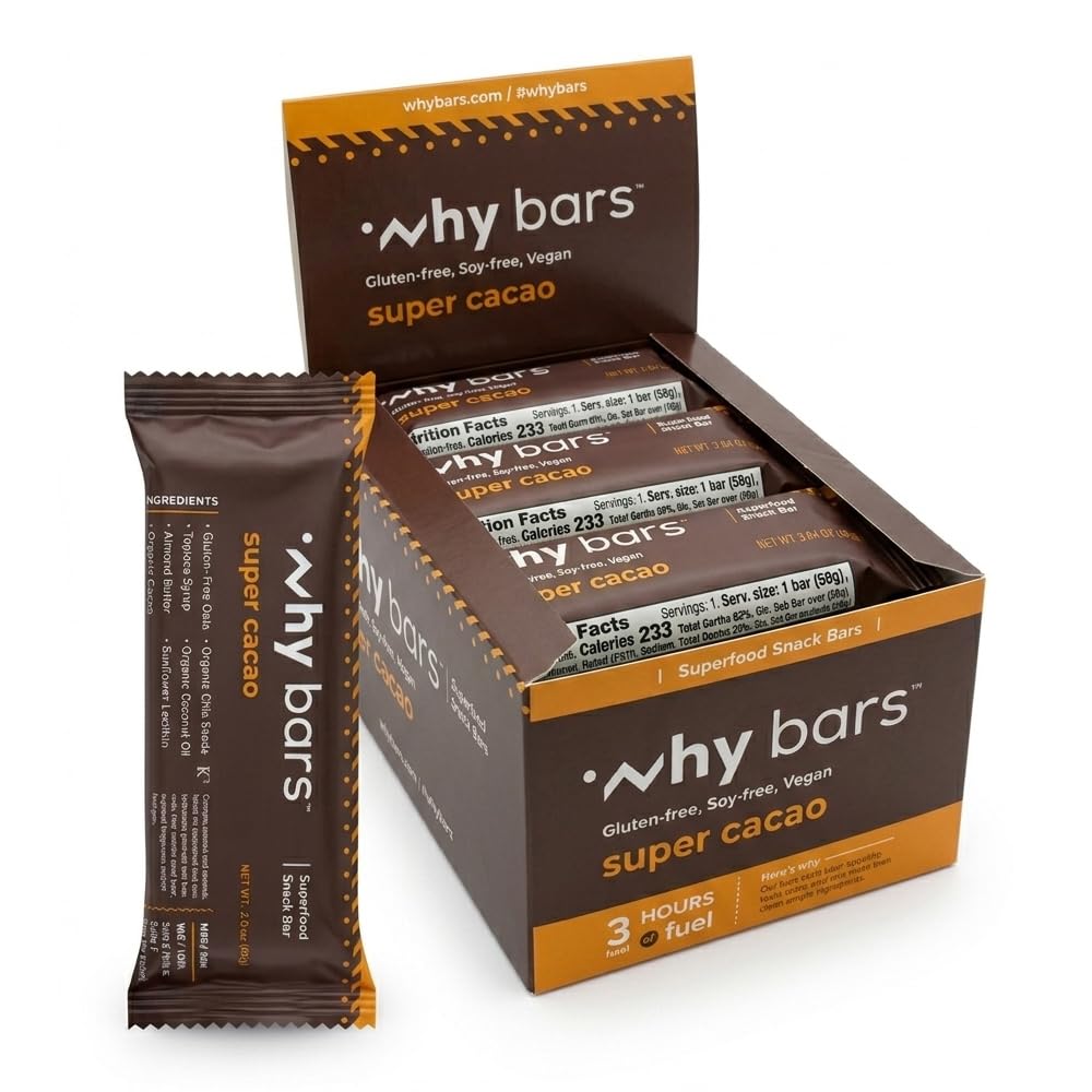Protein Bars, Super Cacao, 2.04 Ounce Bars (Pack of 12 Protein Bars) - Protein Bar Superfood, Gluten Gratis, Ikke GMO, Økologisk, Vegan, Simple Ingredienser