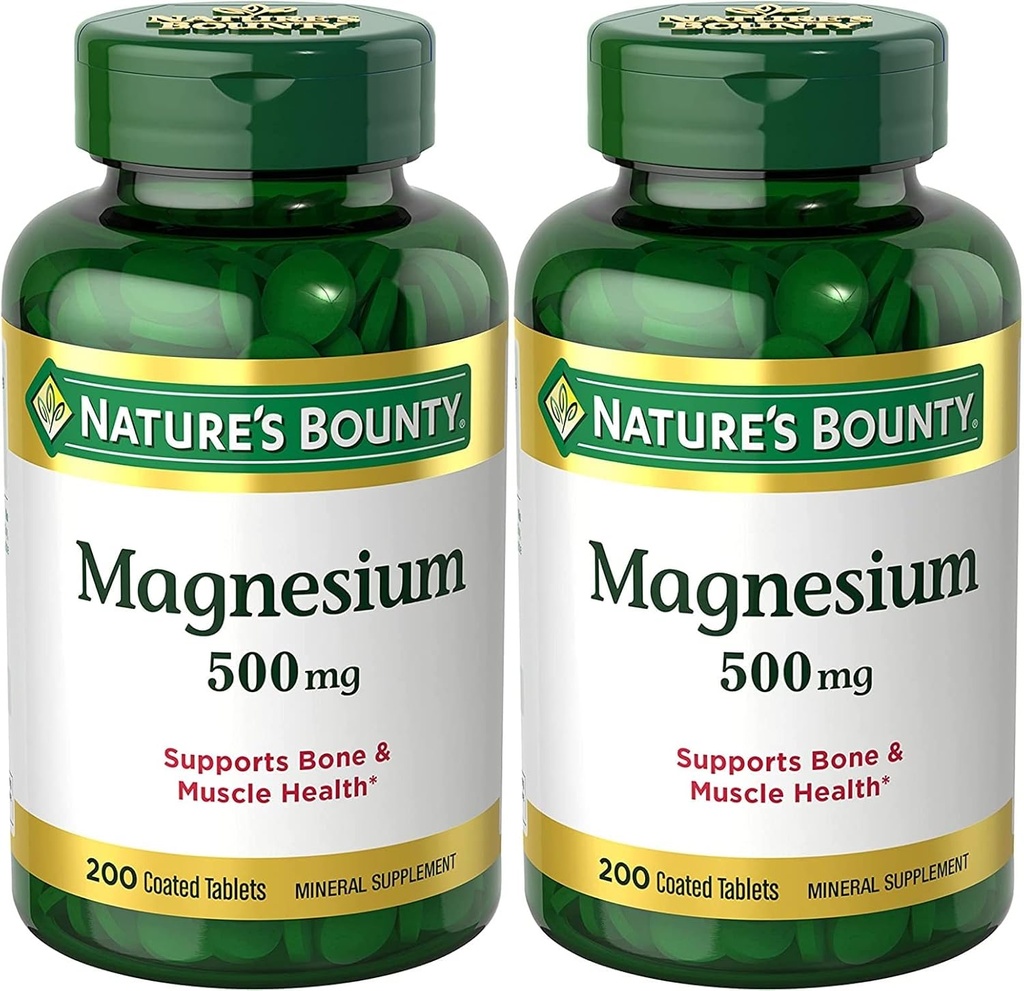 Nature 's Bounty Magnesium, Bone and Muscle Health, Tablets, 500 Mg, 200 Ct (pakke med 2)