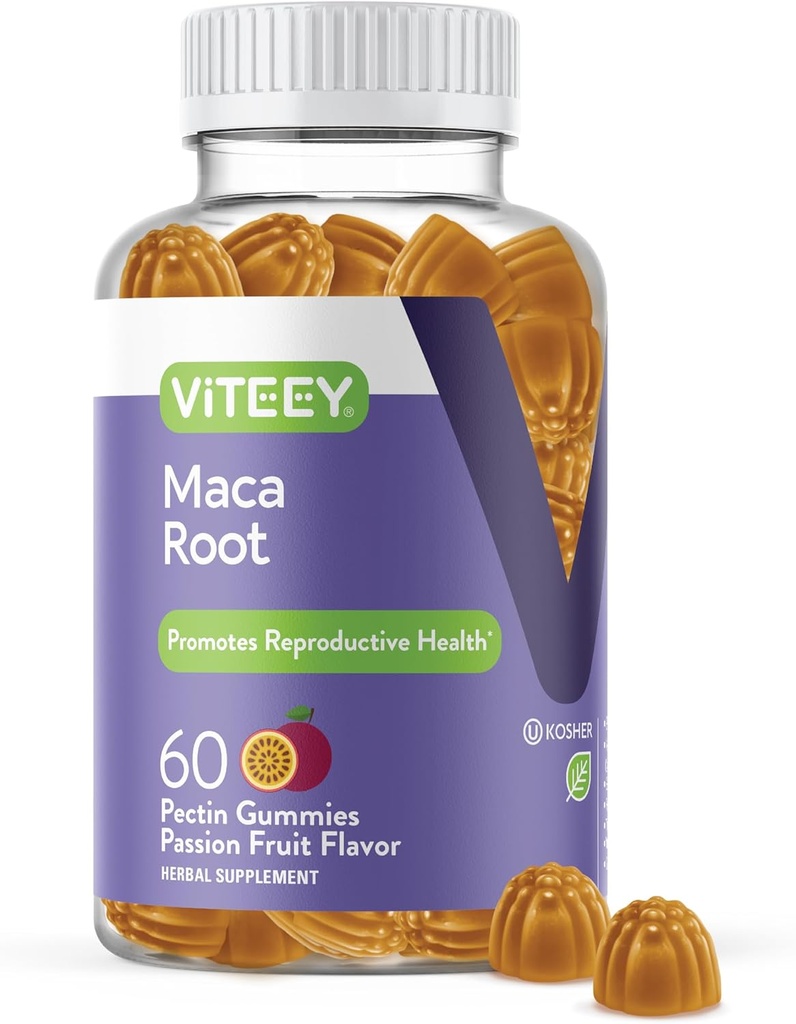 Viteey Black Maca Root Gummies - Drive, Passion & Energy Support - Black Maca Root til mænd og kvinder - Vegan, Gluten Free - 60 Greve