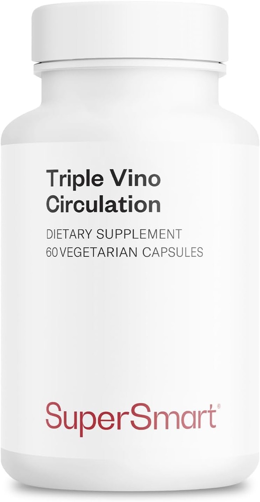 Supersmart - Triple Vino Circulation (høj potens) - 3-in-1 Formel - Red Vin Leaf Extract - med Grape Seed & Marc; Vegan & Gluten Free - 60 Veg Kapsler