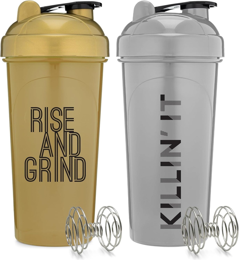 [2 Pack] 28 Ounce Proten Shaker Flasker med mixer Agitators med bevægelige Quotes minus 124; Perfekt til blanding Protein, Pre- workout, og grønne drikkevarer minus 124; BPA Free and Opvaskemaskine Safe 124; Guld & Sølv
