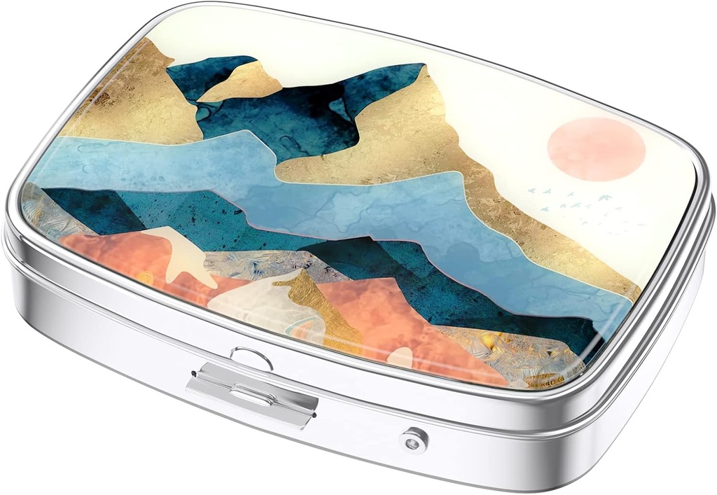 Nipichsha Pill Box, Lille Pill sag for purse & Pocket, Cute Travel Medicine Organizer, Portable Medicine Container Holder til at holde vitaminer, Medicin, Fish Oil & Supplement, Vandfarve Sunrise