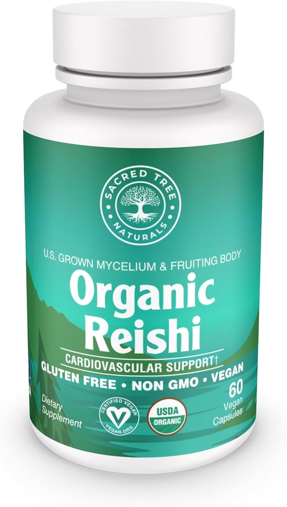 Organic Reishi Mushroom Capsules - 1.000mg Potency - Stress Relief, Heart Health & Immunity - Ikke-GMO, Vegan, 60 Greve (30 Servere)
