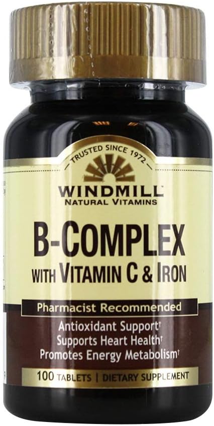 Windmill B- Complex tabletter med C-vitamin og jerntilskud - 100 Ea