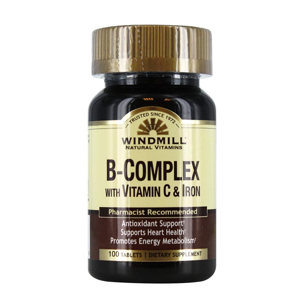 Windmill B- Complex tabletter med C-vitamin og jerntilskud - 100 Ea
