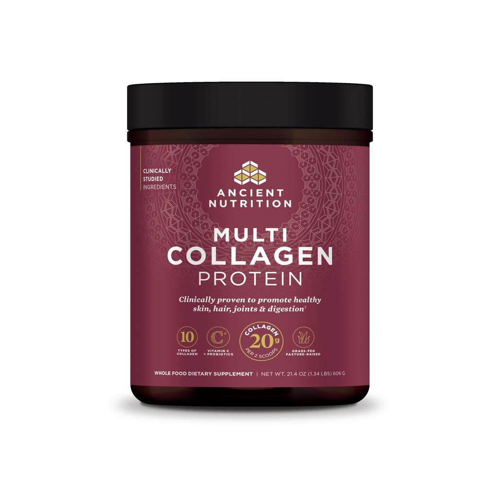 Ancient Nutrition Collagen Peptider Powder, Multi Collagen Protein, Kvinder & Mænd, C-vitamin, Probiotika, Hydrolyseret Collagen, Understøtter hud, Joints, Gut Health, Unflavored, 60 Servere