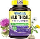 4-in-1 Mælk Thistle Complex, 9000 mg Styrke, 30X koncentreret frø ekstrakt, med Mælkebøtte, Cholin, Zink, Fede Lever Kosttilskud, Leverstøtte, Non- GMO, 90 Veggie Caps, 3 Måned Supply