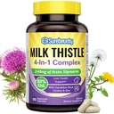 4-in-1 Mælk Thistle Complex, 9000 mg Styrke, 30X koncentreret frø ekstrakt, med Mælkebøtte, Cholin, Zink, Fede Lever Kosttilskud, Leverstøtte, Non- GMO, 90 Veggie Caps, 3 Måned Supply