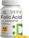DEAL SUPPLEMENT Folic Acid 1000 mcg (1 mg), 500 Coconut Oil Softgels against 124; Bioavailable Prenatal Vitamin (Vitamin B9) - 1,667 mcg DFE - Let at synke, Non- GMO, & No Gluten