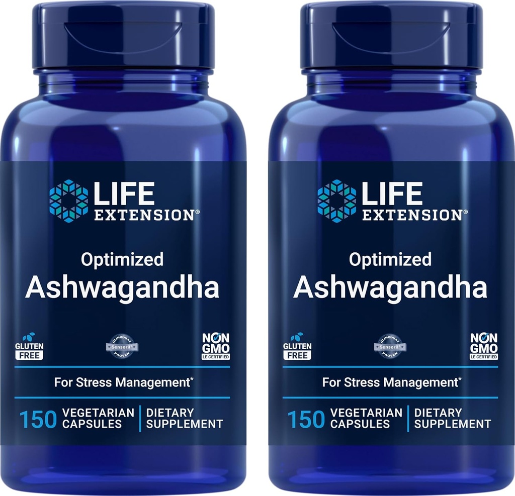 Life Extension Optimized Ashwagandha, 150 Veg Caps (Pack of 2) - Non- GMO, Gluten Free, Vegetariske Kapsler