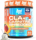 BPI Sports CLA + Carnitin Shredded - Konverter Fedtceller i energi og understøtter Lean Muscle, Boost Metabolisme - Non- Stimulant L- Carnitin Supplement - Tropical Mango (14.1 oz. / 50 Servering)