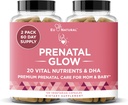 Glow prænatale vitaminer til kvinder - 20-in-1 Vital Nutrients for Sund Graviditet og Udvikling af Føtale - Folinsyre & Vegan DHA For Baby 's Growth & A Komfortabel Graviditet - 120 Nærende kapsler