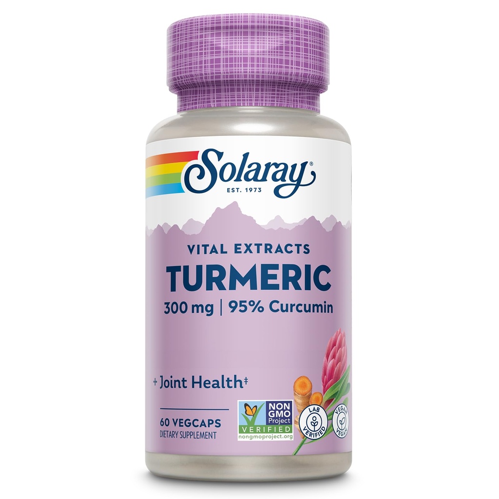 SOLARAY Gurkemeje Supplement 300 mg - Gurkemeje Root Extract med 95% Curcumin - Fælles Support Supplement for fælles sundhed og komfort - non-GMO, Vegan, Gluten Free, 60- Day Garanti, 60 Servering