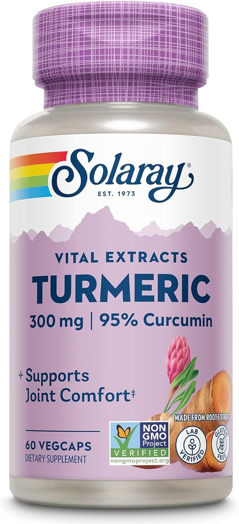 SOLARAY Gurkemeje Supplement 300 mg - Gurkemeje Root Extract med 95% Curcumin - Fælles Support Supplement for fælles sundhed og komfort - non-GMO, Vegan, Gluten Free, 60- Day Garanti, 60 Servering