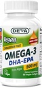 DEVA Vegan Omega-3 DHA- EPA 500MG - No Carrageenan, Non- Fish Oil derived from Algae, Non- GMO, 60 Gelatin- Free Softgels