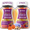 Fiber Gummies for voksne med Psyllium Husk, 7G (opløselig + uopløselig) Daglig Prebiotic Fiber med Inulin, FOS, Guar Gum, Multivitaminer til daglig fordøjelse, regularitet support, sukker fri, pakke med 2
