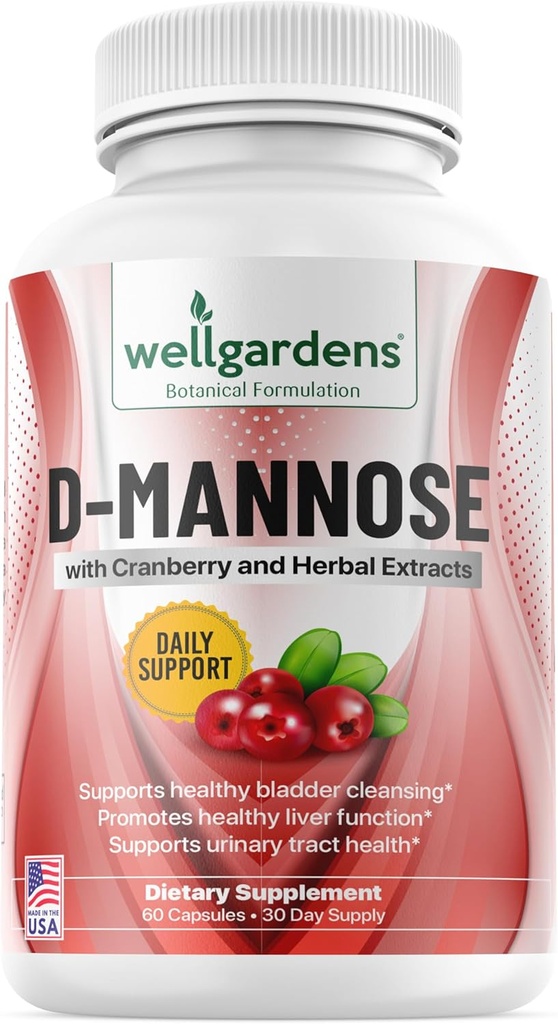100% Pure D- Mannose med Cranberry Extract - Hjælper Rengøring Urenheder, Natural Urinary Tract Sundhed, Lever og Brege Support Kapsler, Non- GMO