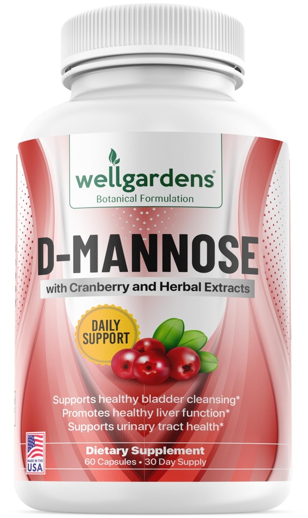 100% Pure D- Mannose med Cranberry Extract - Hjælper Rengøring Urenheder, Natural Urinary Tract Sundhed, Lever og Brege Support Kapsler, Non- GMO