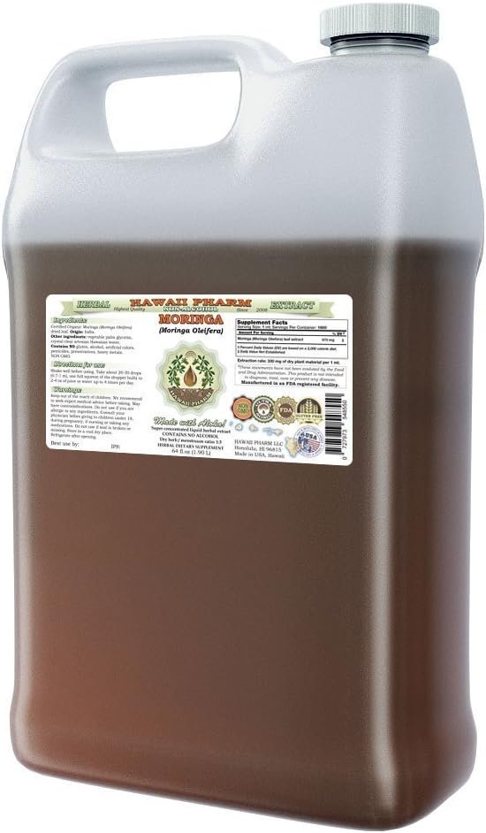 Hawaii Pharm Moringa Alkohol- Free Liquid Extract, Moringa (Moringa Oleifera) Leaf Glycerite Natural Herbal Supplement, USA 64 oz