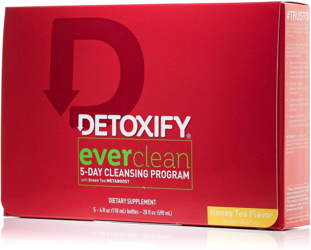 Detoxify - nogensinde Clean Cleansing Program - Honning Tea - 5 x 4 oz flasker - 5-dages løsning - Grøn te, vitaminer og mineraler - Plus Sticker og taske