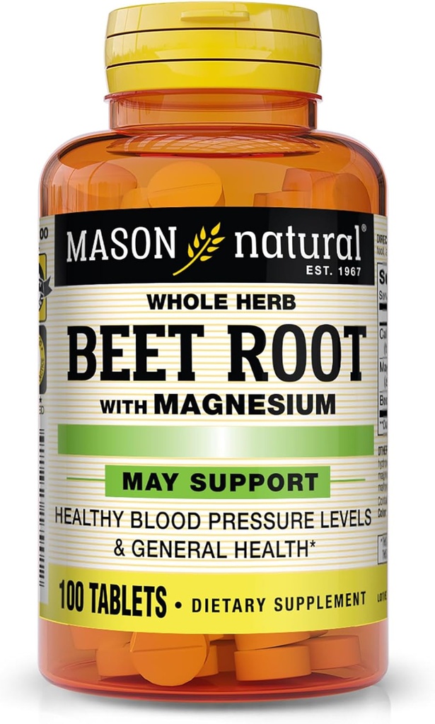 MASON NATURAL Beet Root med Magnesium og Calcium - sundt hjerte og blodtryk, opretholde samlet sundhed, 100 tabletter
