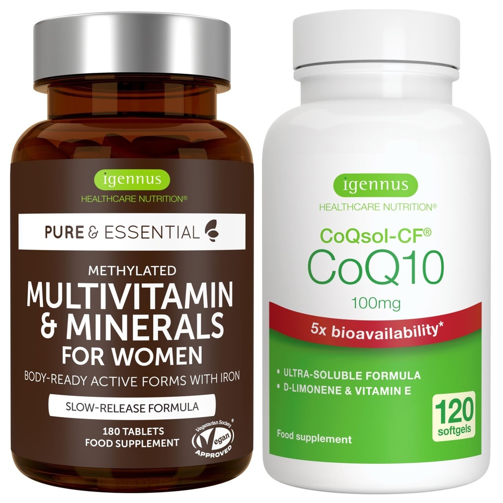 Multivitamin & mineraler til kvinder + høj Absorption CoQ10 100mg 120 Softgel Energy Bundle, Sustained Release Advanced Multivitamin + CoQ10 med vitamin E & D- Limonene, af Igennus