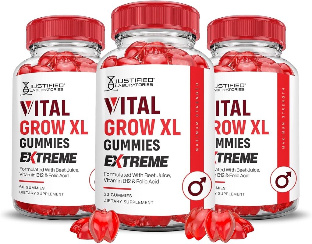 Justified Laboratories (3 Pack Vital Grow XL Extreme 2000MG Performance Gummies Advanced Formulated with ACV Pomegranate Beet Juice Powder B12 Vegan Non GMO 180 Gummys