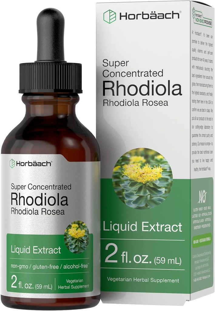 Horbäach Rhodiola Rosea Supplement Tincture - 124; 2 fl oz - 124; Alkoholfri ekstrakt - 124; Super koncentreret Root Liquid - 124; Vegetar, Non- GMO, Gluten Free
