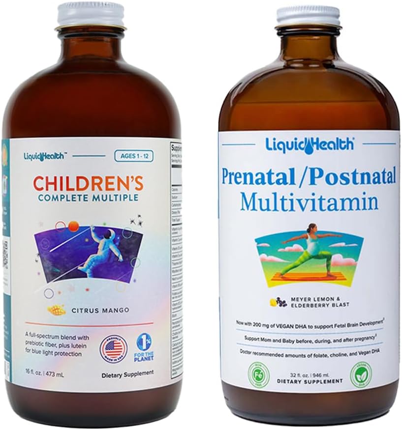 LIQUIDHealth Children 's Complete Multivitamin & Women' s Prenatal / Postnatal Liquid Multivitamin til før, under og efter graviditet - Immunstøtte, Sundhed & Wellness for Moms & Kids - Made in USA