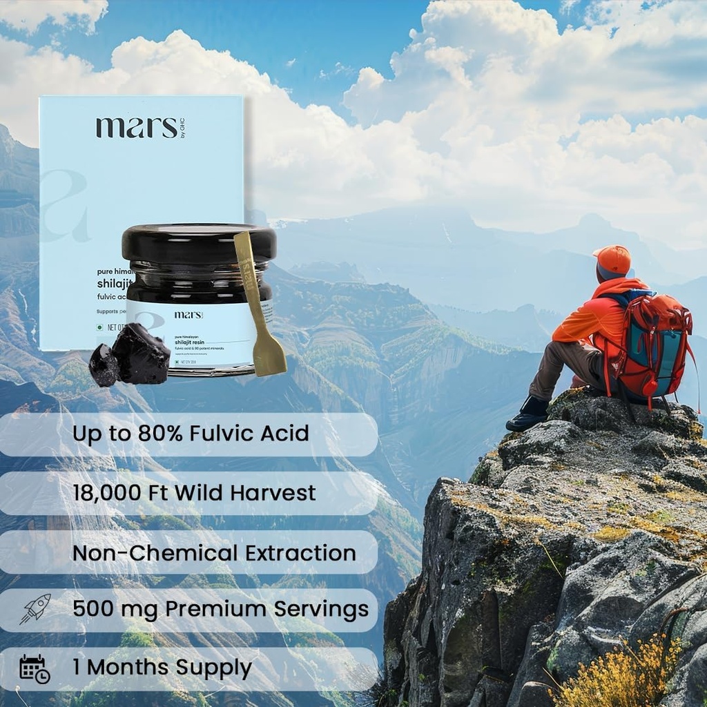 Mars Himalayan Organic Shilajit Resin 124; Natural Resin Sourced from The Himalayas 124; Understøtter Vitality, Energy & Samlet Wellness