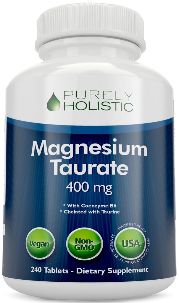 Magnesium Taurat 400mg Tablets - Chelated Magnesium med Taurine og Coenzym B6 - Høj Absorption Complex til hjerte-kar-sundhed, muskel og nerve funktion - 240 Vegan Tablets