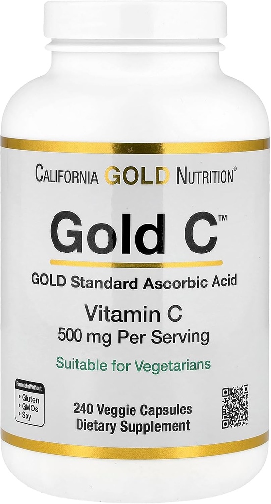 California Gold Nutrition Gold C USP Grade vitamin C tillæg - immunforsvar & årstid Wellness - Vegetarisk Friendly - Gluten Free, Non- GMO - 500 mg - 240 Veggie Kapsler