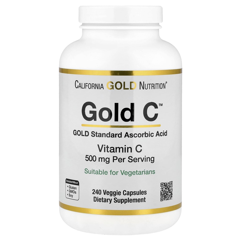 California Gold Nutrition Gold C USP Grade vitamin C tillæg - immunforsvar & årstid Wellness - Vegetarisk Friendly - Gluten Free, Non- GMO - 500 mg - 240 Veggie Kapsler