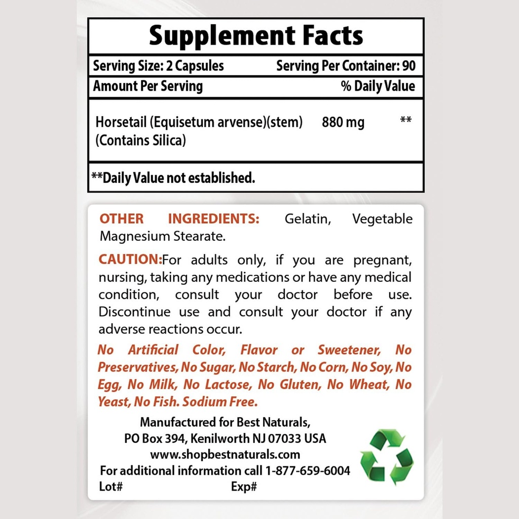 Bedste Naturals Horsetail 440 mg & Ashwagandha Extract 500 Mg