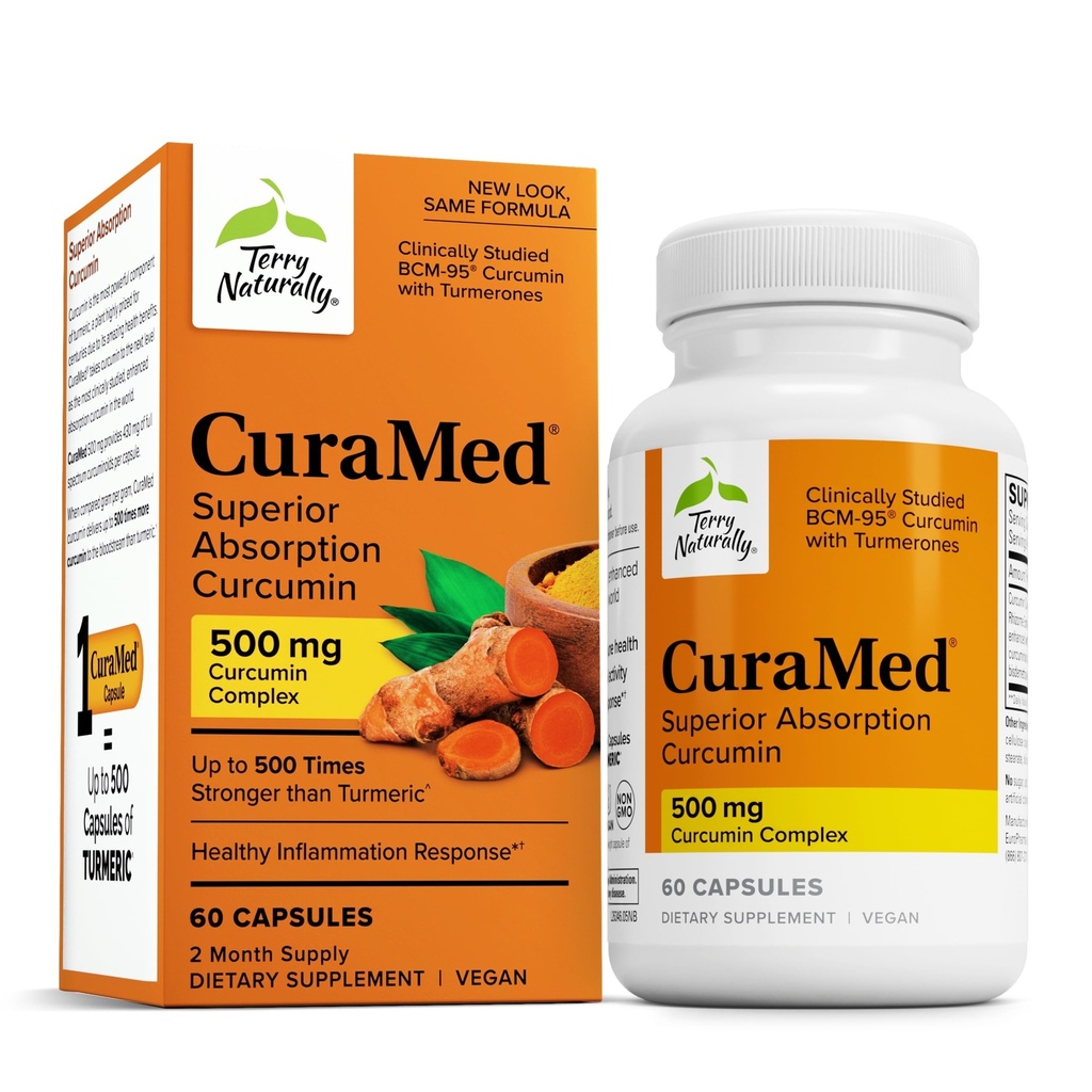 Terry naturligt CuraMed 500mg - Antioxidant supplement til hjerne & immunforsvar - supplement til Curcumin & gurkemeje Essential Oil - Urteleverstøtte - 60 Softgels