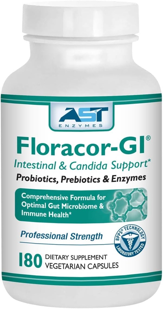 Floracor - Probiotika & enzymer til støtte Intestinal & Gut Heath -180 vegetariske kapsler