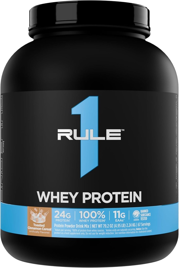 Rule 1 Whey Protein – 24g Fast-Acting Protein from All-Whey Sources with Naturally Occurring EAAs & BCAAs for Workout Recovery or Anytime Use (5 Pounds*, Toasted Cinnamon Cereal)