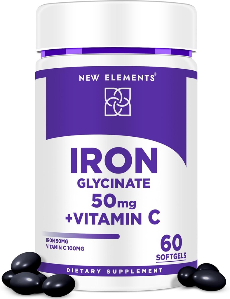 Jern Glycinate 50mg med C-vitamin; Avanceret jerntilskud til anæmi Relief, immunboost & energistøtte; 124; Gendel på Mave, hurtig Absorption 124; Non- GMO, Gluten- fri bløddele til kvinder og mænd
