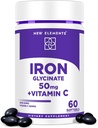 Jern Glycinate 50mg med C-vitamin; Avanceret jerntilskud til anæmi Relief, immunboost & energistøtte; 124; Gendel på Mave, hurtig Absorption 124; Non- GMO, Gluten- fri bløddele til kvinder og mænd
