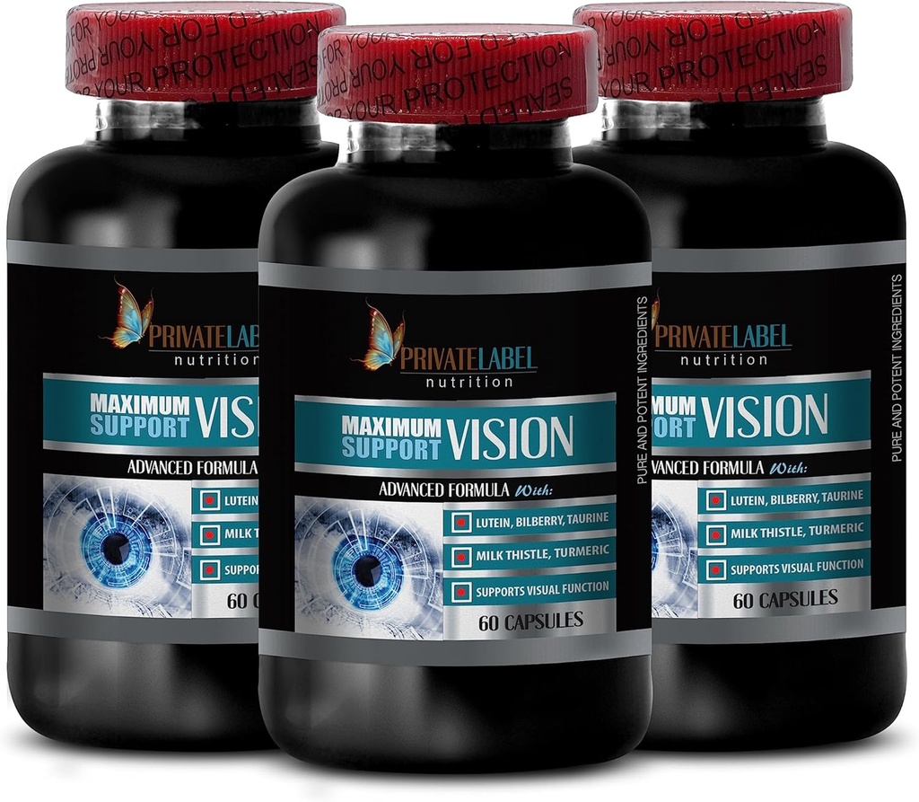 druefrøekstrakt økologisk - ADVANCED VISION FORMULA - taurin aminosyre, Forbedrer Vision, Lutein og Zeaxanthin, økologiske øjne kosttilskud til voksne over 50, mælk tidsel organisk - 3 flasker 180Caps