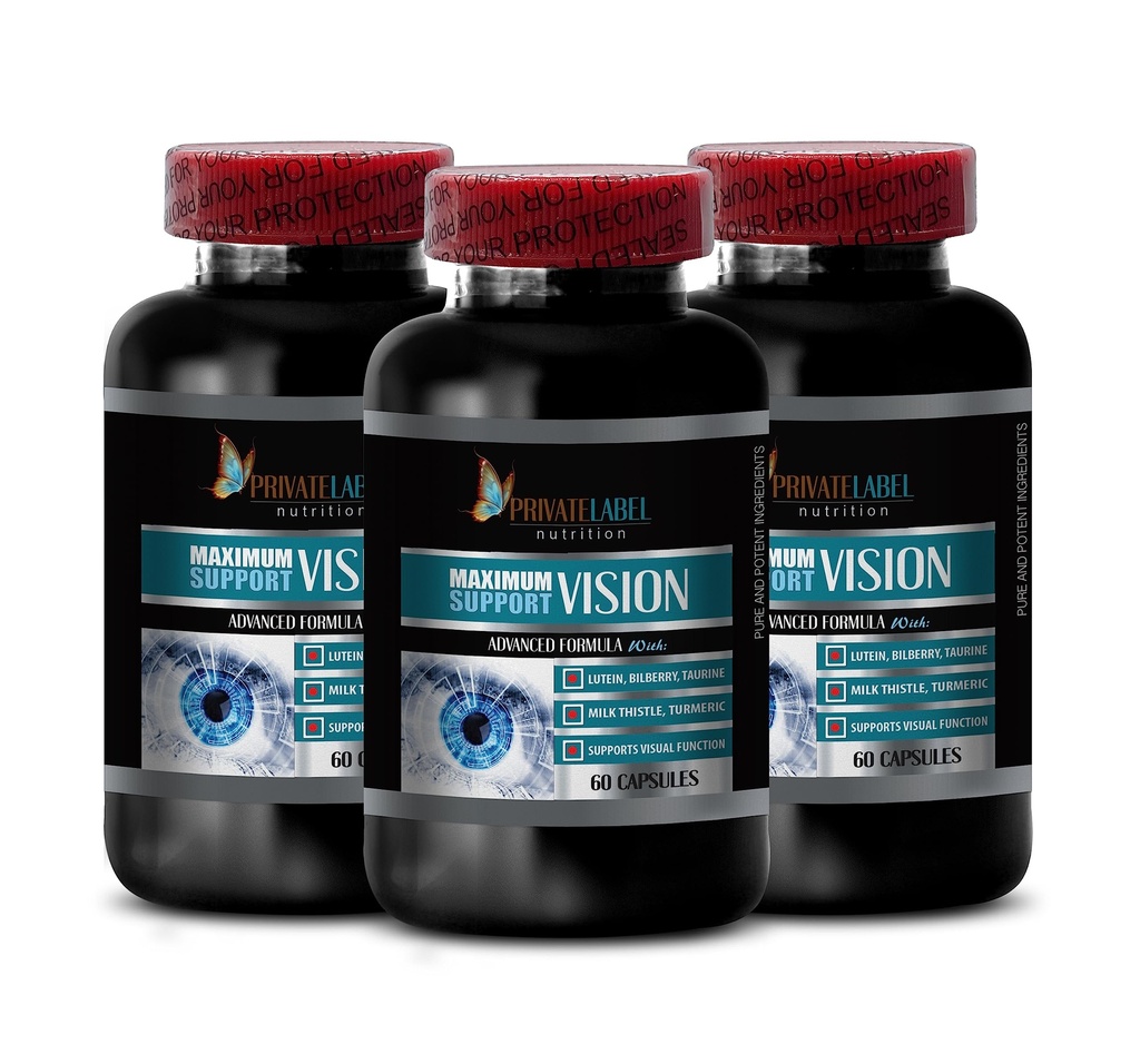 druefrøekstrakt økologisk - ADVANCED VISION FORMULA - taurin aminosyre, Forbedrer Vision, Lutein og Zeaxanthin, økologiske øjne kosttilskud til voksne over 50, mælk tidsel organisk - 3 flasker 180Caps