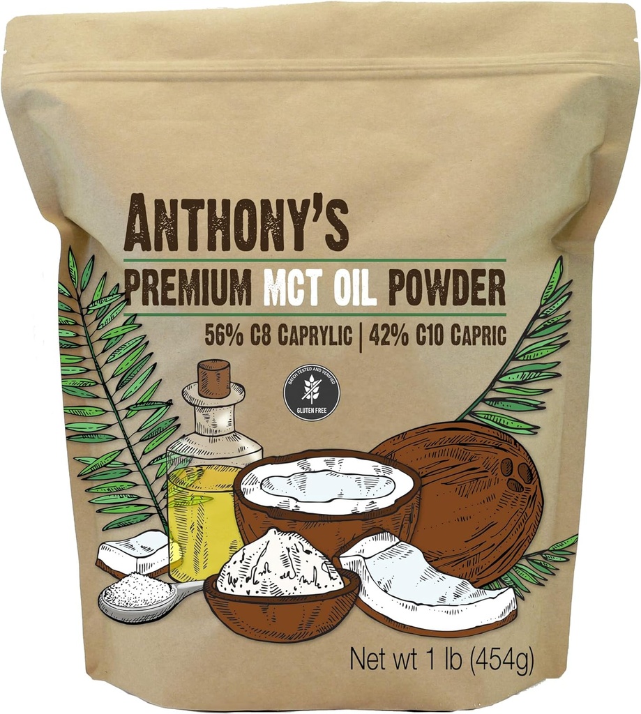 Anthony 's Premium MCT Oil Powder 56% C8 Captain, 42% C10 Capric, 1 LB, Gluten Free, Non GMO, Keto Friendly