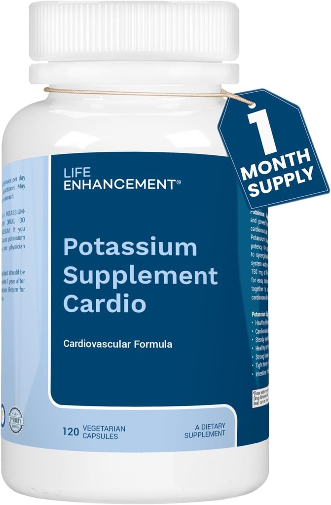 Life Enhancement Cardio Kalium Supplement understøtter muskel, nerve & hjerte-kar sundhed - 750 mg kalium bicarbonat fremmer med ingen tilsætningsstoffer og er fremstillet i USA (120 kapsler - 60 Servere)