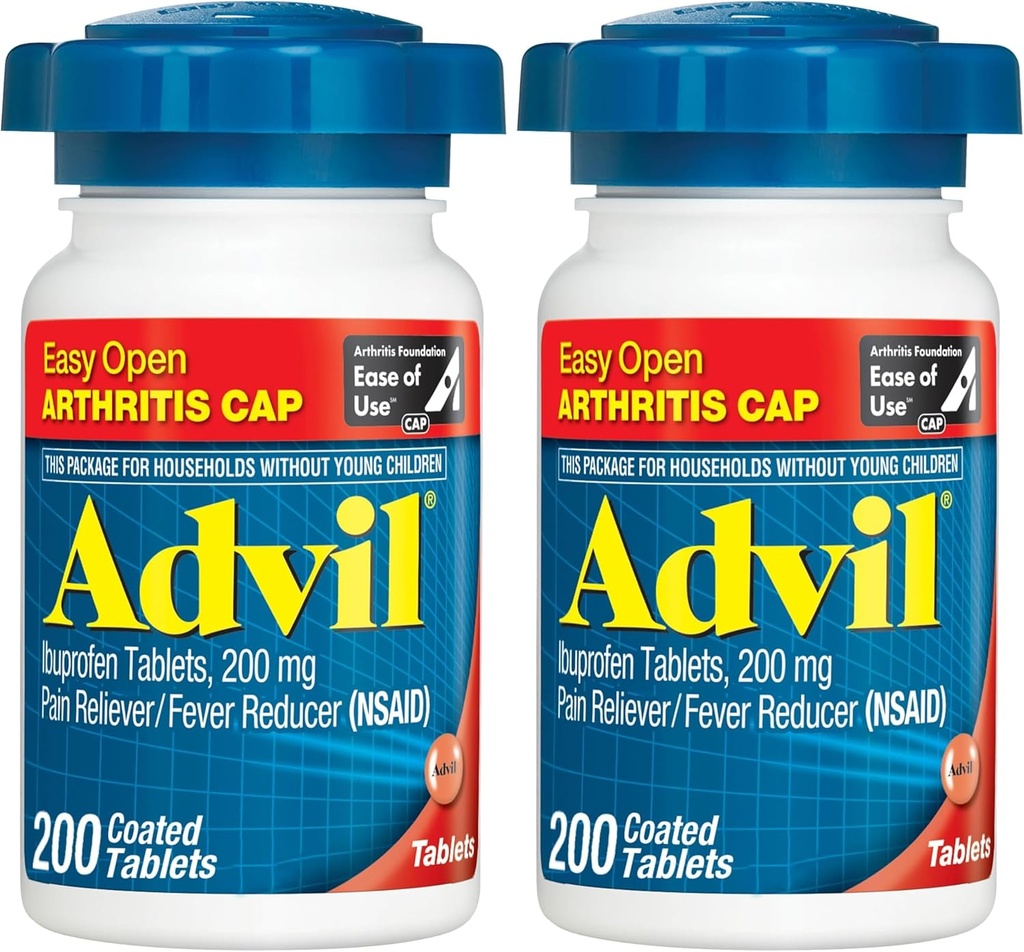 Advil Pain Reliever og Fever Reducer, Pain Relief Medicin med Ibuprofen 200mg for fælles smerte, muskelache og mindre arthritis Smerte Relief - 200 overtrukne tabletter med let åben arthritis Cap