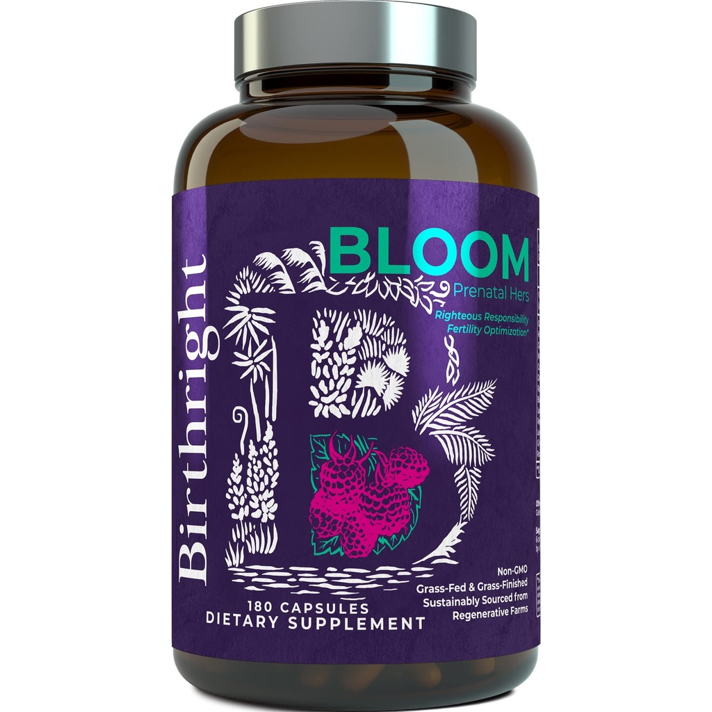 Fødselsret Komplet prenatal supplement til Føtale Udvikling... Folate, Cholin + DHA, fra Græs Fed Lever, Fish Æg, Colostrum, Bone Marrow, med All Natural Herbal Blend Bloom
