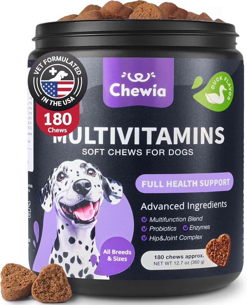 Hund vitaminer 15 i 1 - Hund Multivitamin Chews med MSM for Hip & Joint Health - Hund supplement til Itchy Skin Relief - Multivitamin til hunde immunforsvar med enzymer - Hud & Coat, Mobility Support