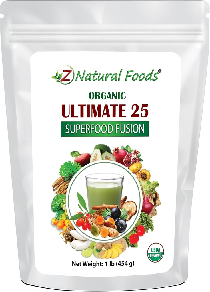 Z Natural Foods Organic Ultimate 25 Superfood Fusion Blend, Superfood Supplement Powder, Organic, Vegan og ikke-GMO, 1 lbs