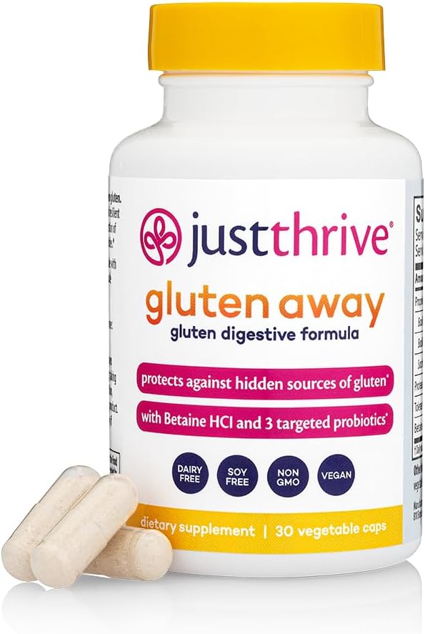 Bare Thrive Gluten Away - 30 Servere fordøjelsesenzymer + Probiotisk støtte til Gluten Defense - Vegan, Gut Health Supplement